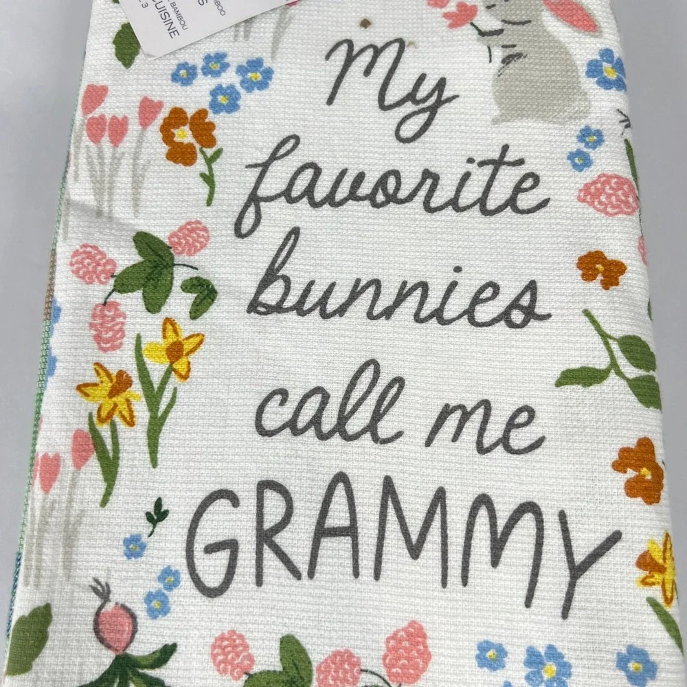 Shabby Chic Kitchen Towels Bunnies Call Me Grammy Easter Spring Decor (3 Count)‎